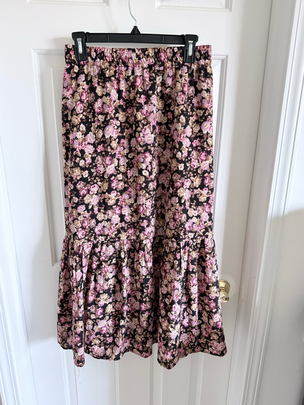 H&M Floral Tiered Midi Skirt - Pink Black Fall Whimsygoth Indie Boho